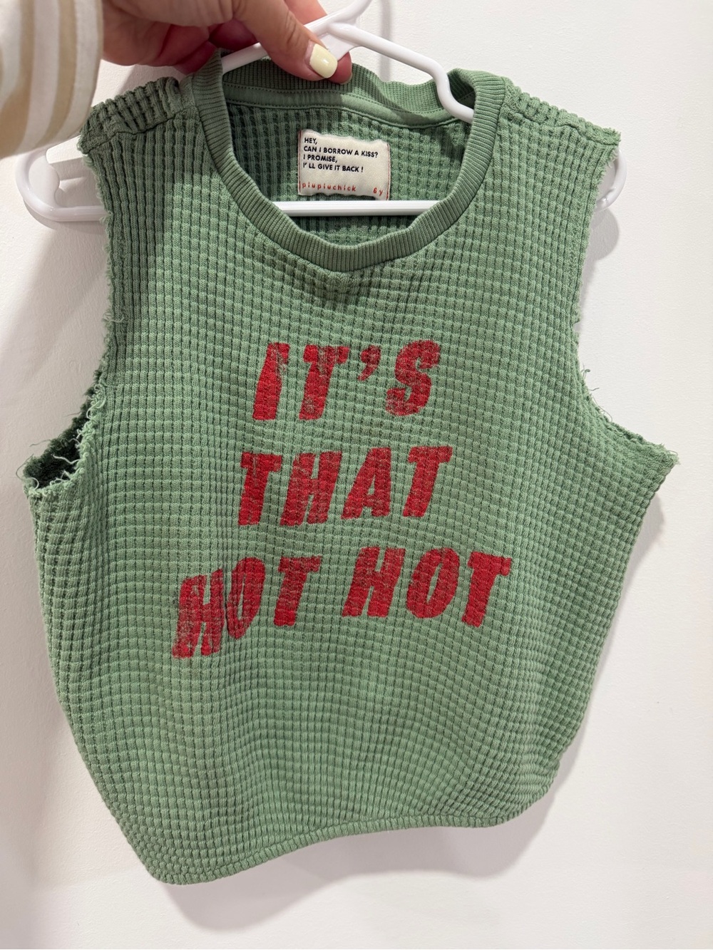 Kids Green Waffle Tank Top with Red Graphic